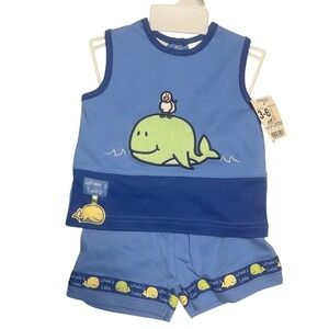 Vtg Bright Future Whales Tales Blue Whale Tank Top and Shorts Set 3-6 Months NWT